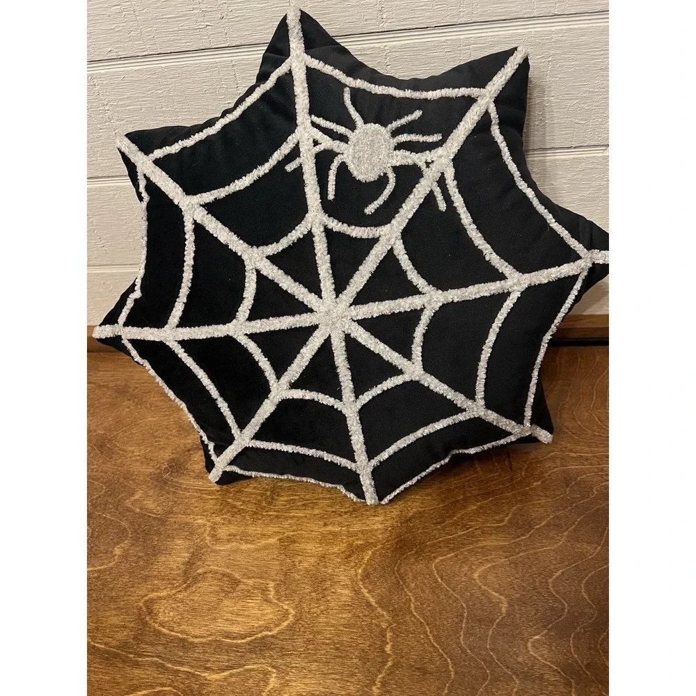 Spider Web Plush Halloween Decor Pillow White and black NEW 19